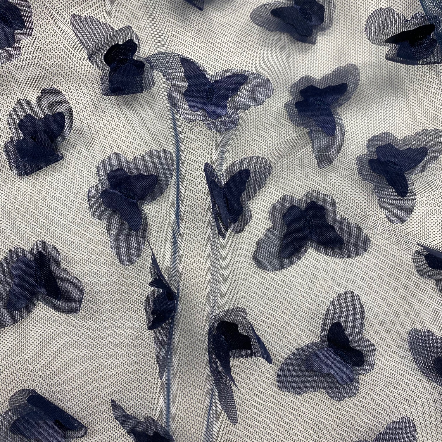 3D Tüllstoff Schmetterlinge, dunkelblau. Art.13130/008