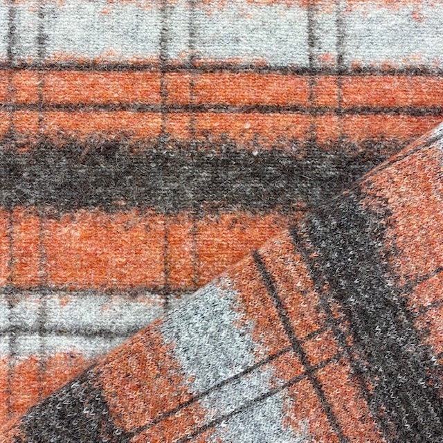 Strick-Bouclé Wollmix, Karo, orange/grau. Art. 501473