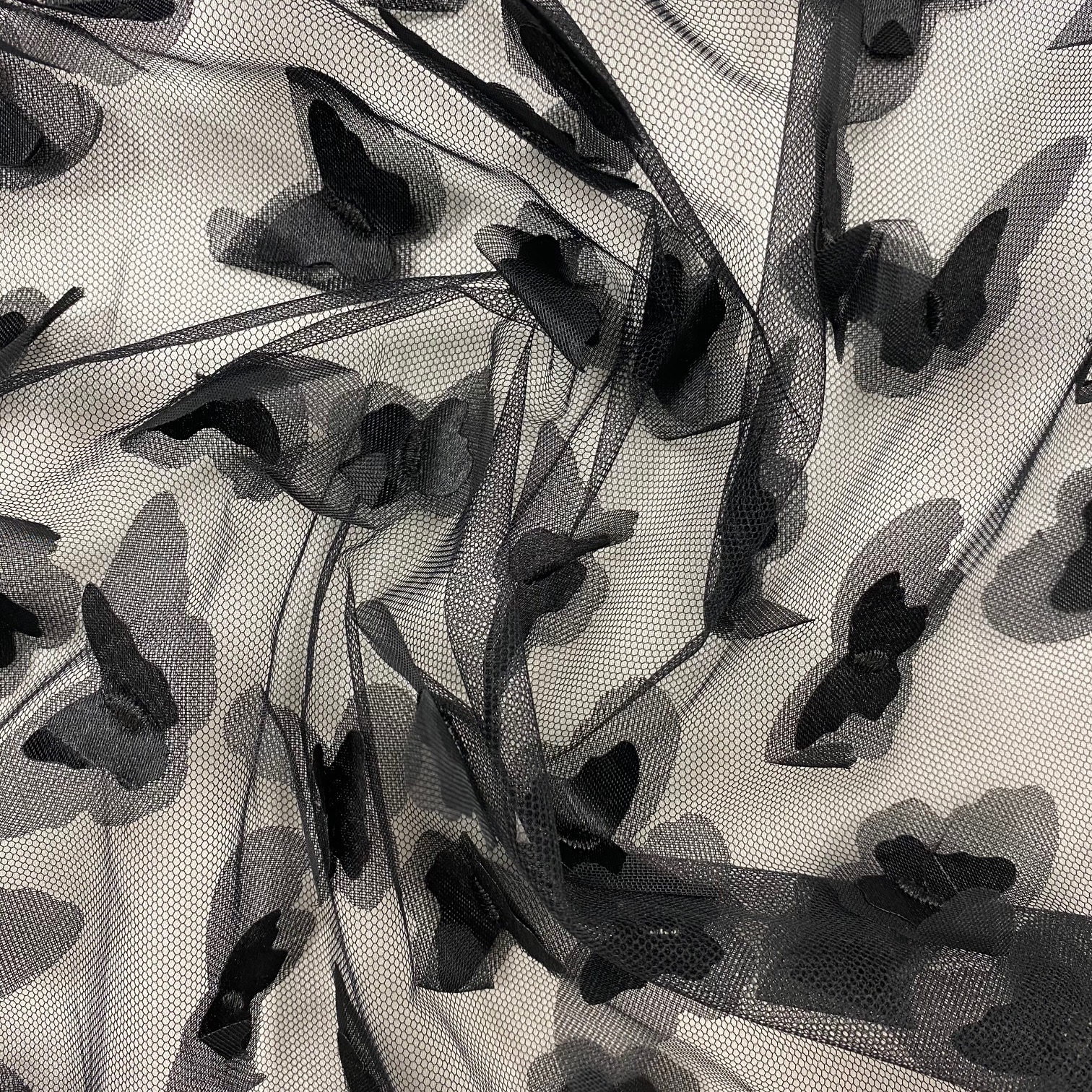 3D Tüllstoff Schmetterlinge, schwarz. Art.13130/060