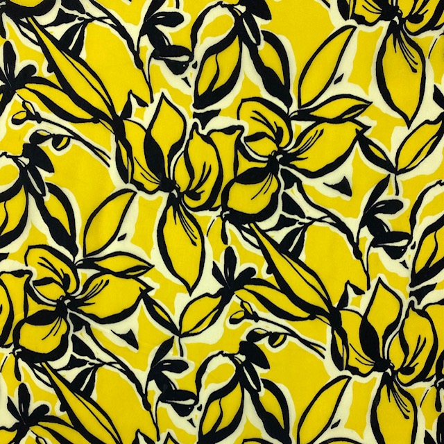 Viskose-Satin, Blumen, gelb.  Art. SW11453
