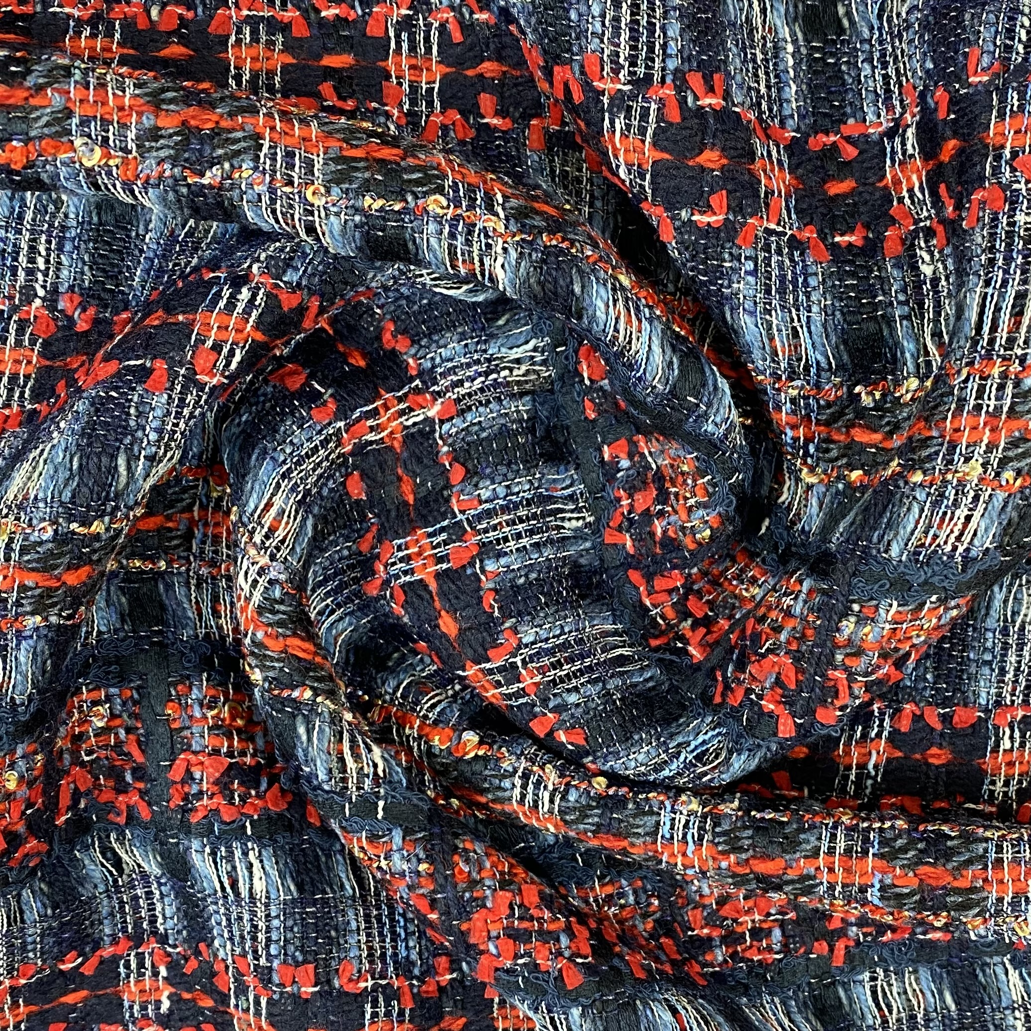 Bouclé Stoff Tweed, jeans/rot. Art. SW11203