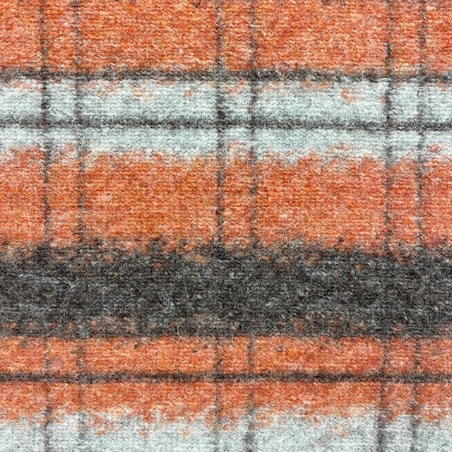 Strick-Bouclé Wollmix, Karo, orange/grau. Art. 501473
