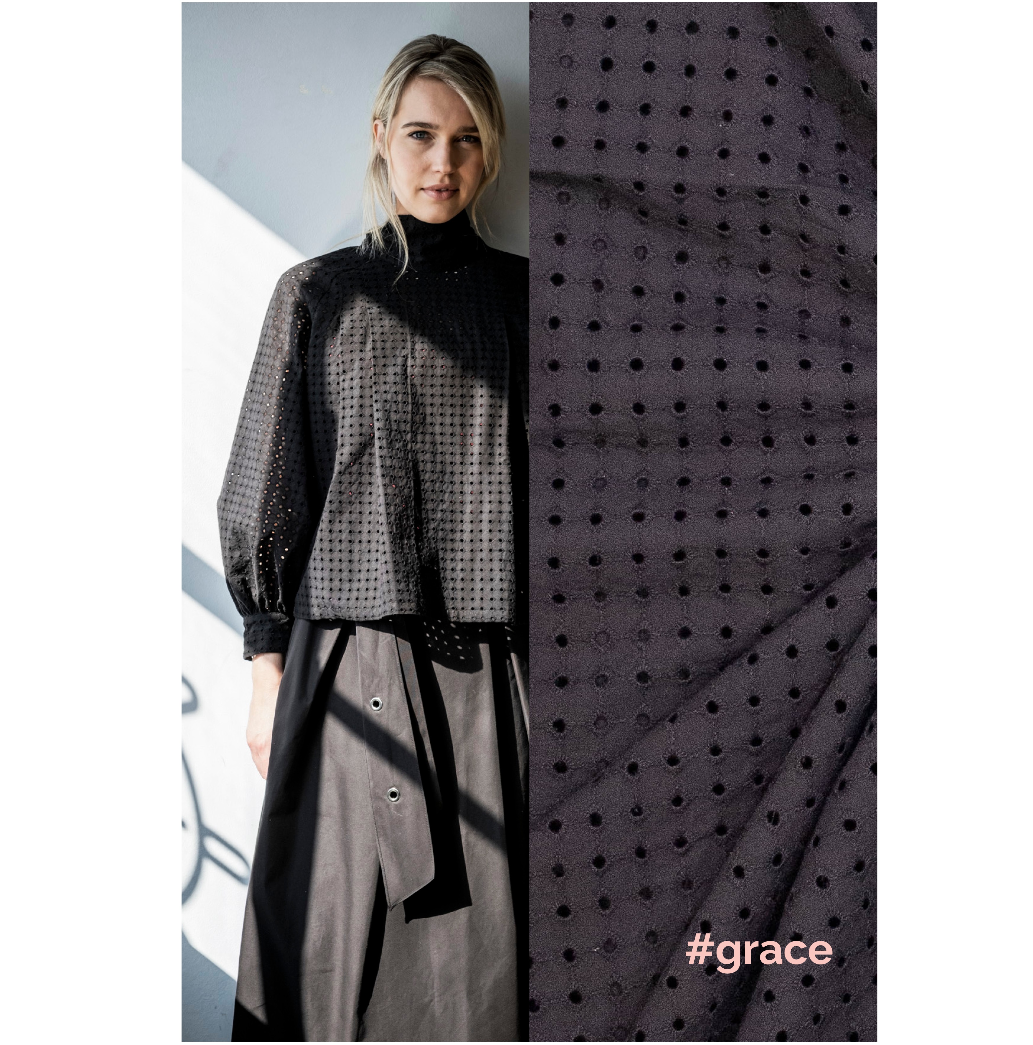 Fibre Mood #Grace, Baumwolle Stickerei, schwarz. Art. FM310125