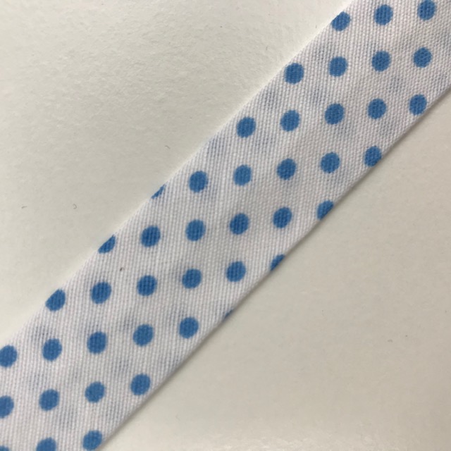 Baumwollpopeline - Schrägband, Punkte, weiß/blau. Art. SW11677