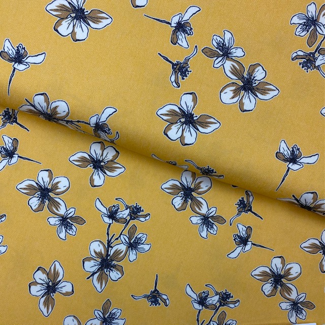 Jeansstoff bedruckt Floral von Toptex, gelb. Art. 5670-02