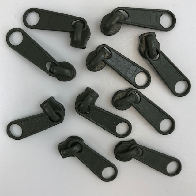 Zipper Schieber für Endlosreißverschluss 3 mm Union Knopf, olivgrün. Art. 4511-36