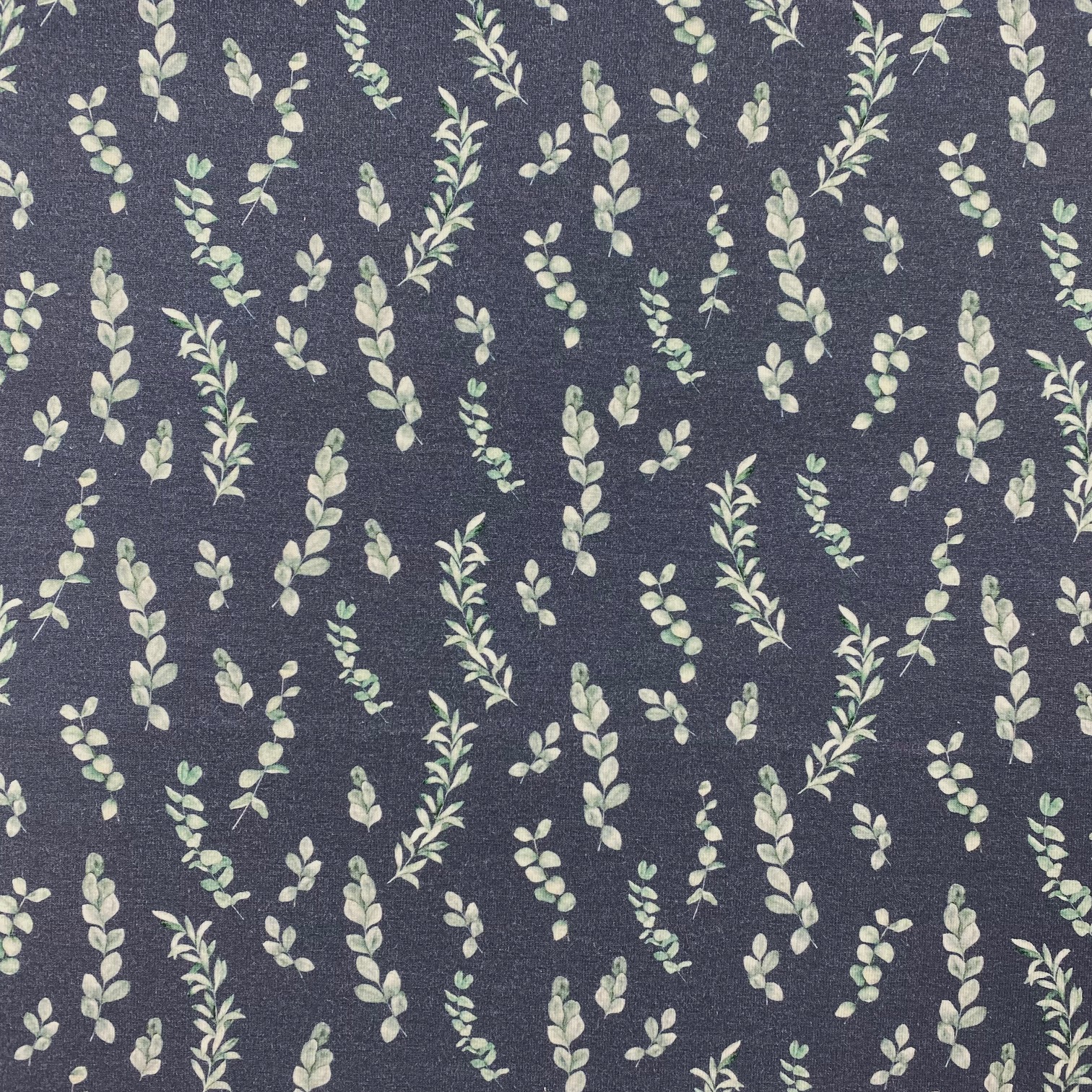 Baumwolljersey, Eukalyptus, Digital Druck, jeansblau. Art. 4973-1107