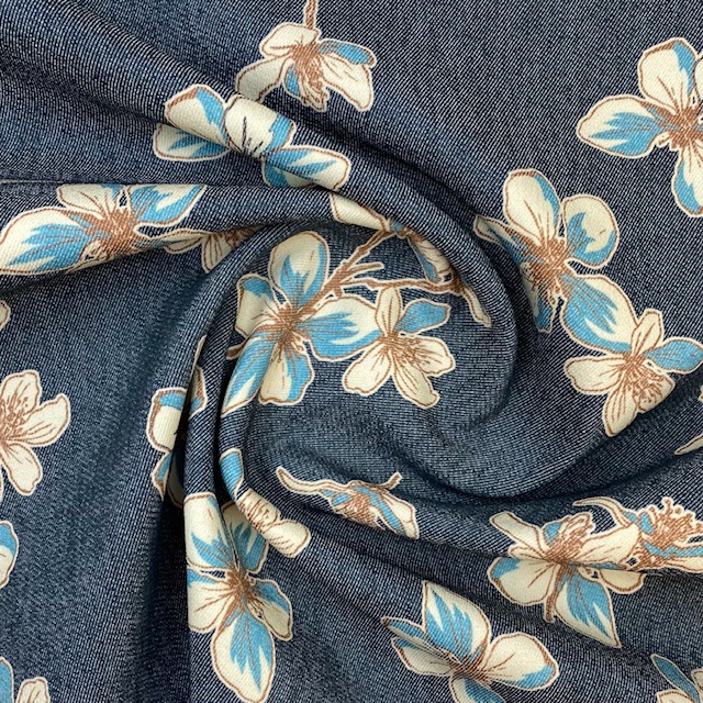 Jeansstoff bedruckt Floral von Toptex, blau. Art. 5670-03