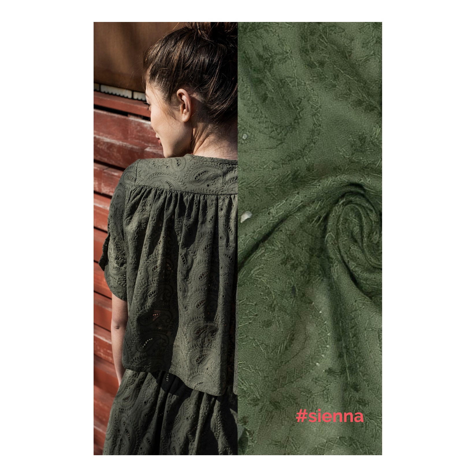 Fibre Mood #Sienna, Feiner Baumwollbatist Stickerei, olivgrün. Art. FM310178