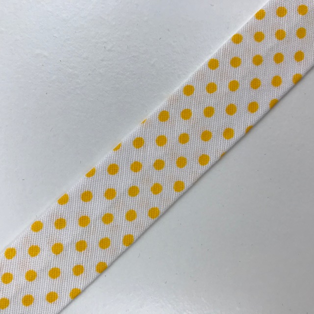Baumwollpopeline - Schrägband, Punkte, weiß/gelb. Art. SW11676