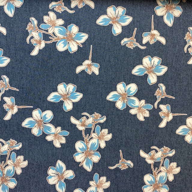 Jeansstoff bedruckt Floral von Toptex, blau. Art. 5670-03